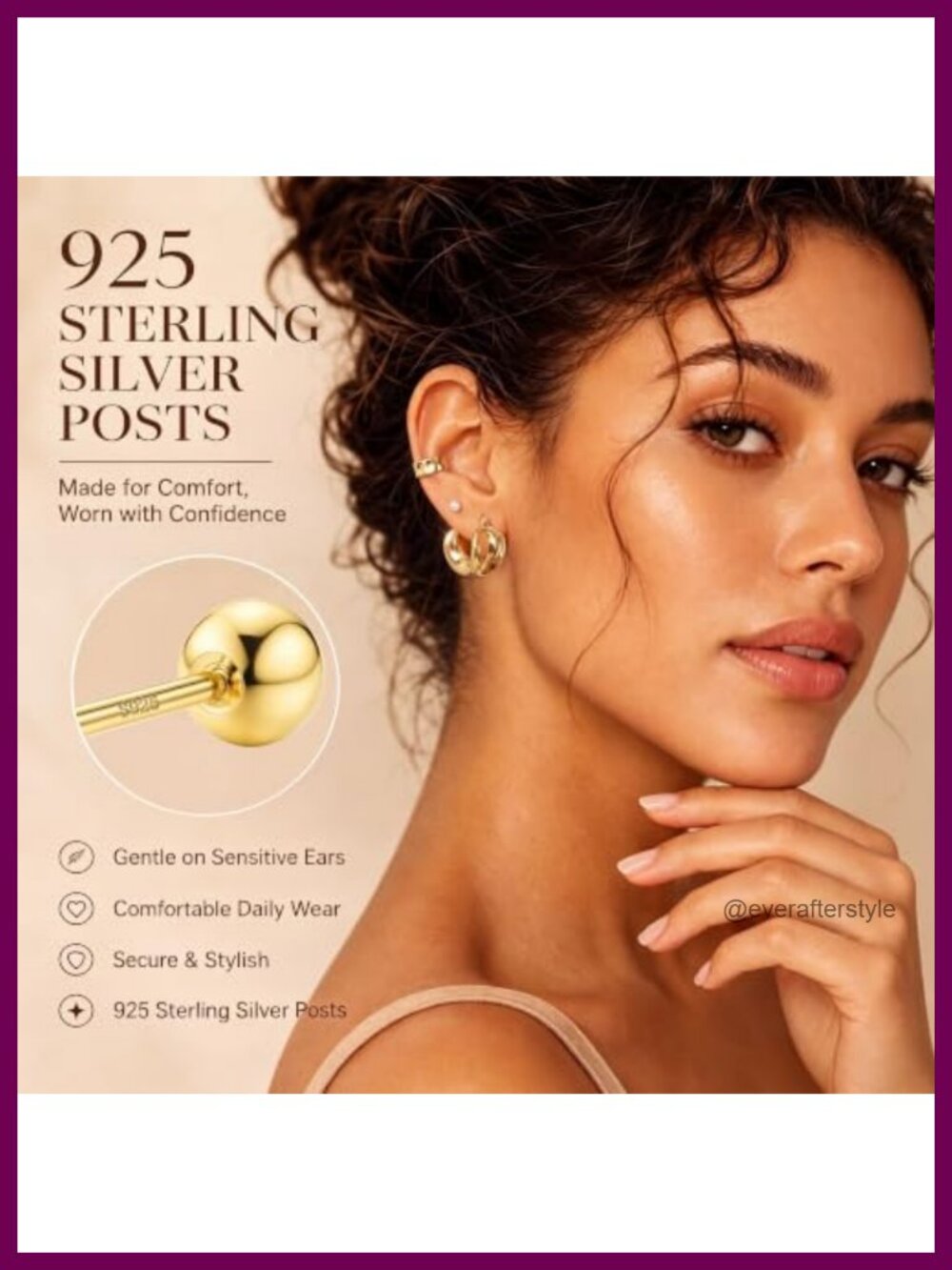 Sterling Silver Gold Hoop Stud Ear Cuff Set for Women 16K Gold Plated